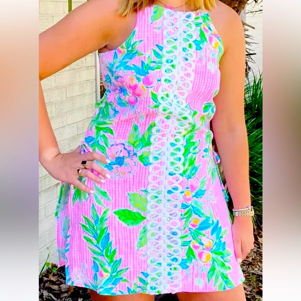 🌴🩷 Lilly Pulitzer Pearl Romper Dress Skort Don't Stop Beleafing•Size 16